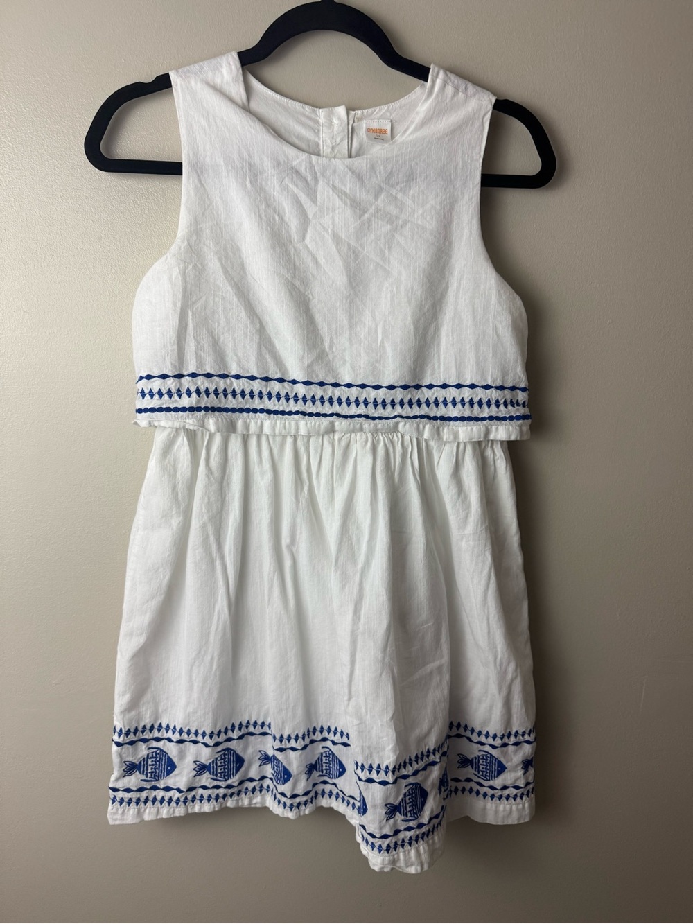 Gymboree White Cotton Dress With Embroidered Fish Beach Summer Resort Size 14